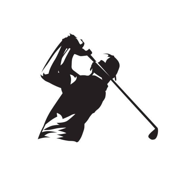 golfspieler-logo, isolierte vektor-silhouette - golfschwung stock-grafiken, -clipart, -cartoons und -symbole