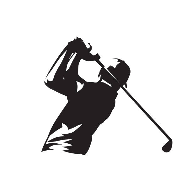 ilustrações, clipart, desenhos animados e ícones de logotipo do jogador de golfe, silhueta vetorial isolada - golf golf swing men professional sport