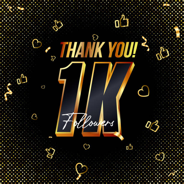 Thank you 1K followers 3d Gold and Black Font and confetti. Vector illustration 3d numbers for social media 1000 followers, Thanks followers, blogger celebrates subscribers, likes Thank you 1K followers 3d Gold and Black Font and confetti. Vector illustration 3d numbers for social media 1000 followers, Thanks followers, blogger celebrates subscribers, likes follow up stock illustrations