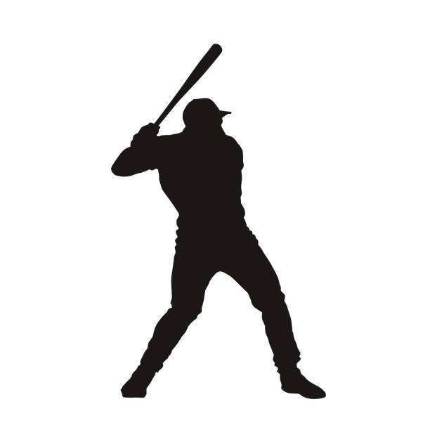 ilustraciones, imágenes clip art, dibujos animados e iconos de stock de jugador de béisbol aislado silueta vectorial. bateador - baseball silhouette baseball player sport