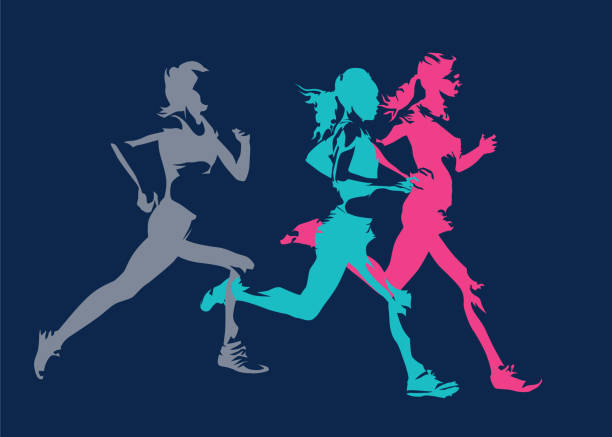 istock Group of running women, abstract isolated vector silhouettes 1330014452