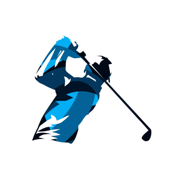 ilustrações de stock, clip art, desenhos animados e ícones de golf player, abstract blue isolated vector silhouette. golf swing logo - campeonato ilustrações