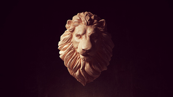 Lion Bust Warm Colour Statue 3d illustration render