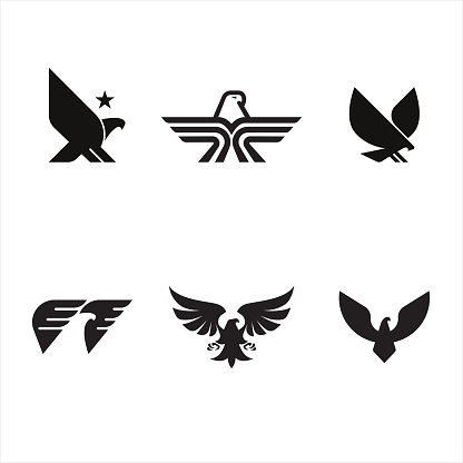 Set of 6 Eagle illustrations, vector icons, eagle symbols