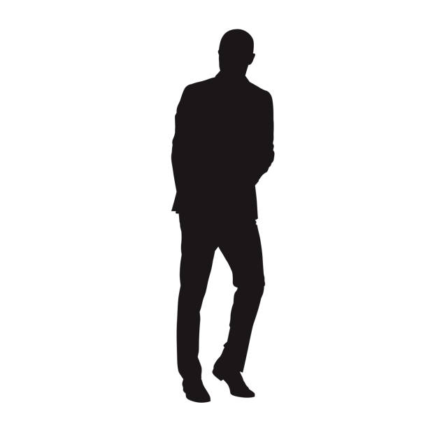 istock Business man in suit walking or leaning. Isolated vector silhouette 1330014749
