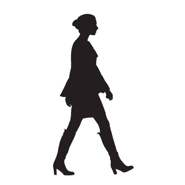 ilustraciones, imágenes clip art, dibujos animados e iconos de stock de mujer sexy caminando, vista lateral, silueta vectorial aislada - vertical ramp