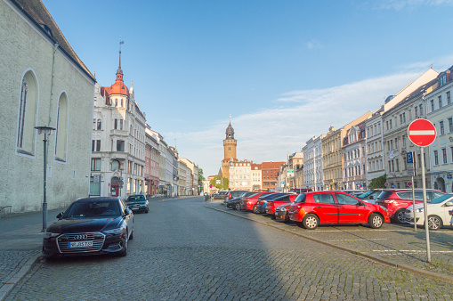Gorlitz, Germany - June 2, 2021: Upper Market Square. Largest square in the historic part of the town.