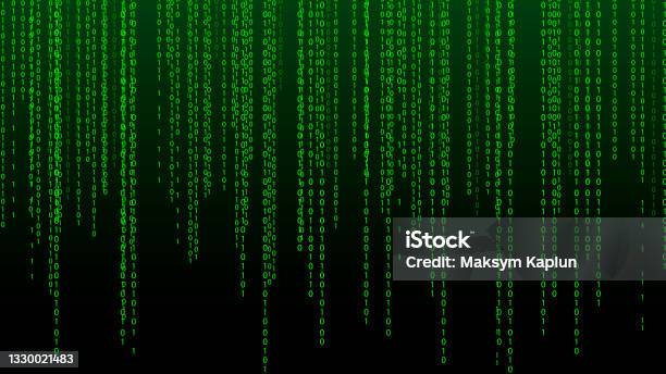 Green Matrix Background Falling Numbers On Screen Technology Stream ...