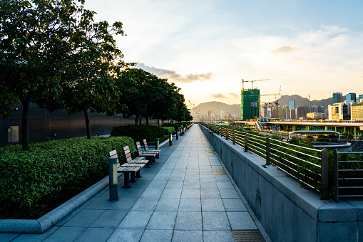 Empty footpath in Kai Tak Cruise Terminal park