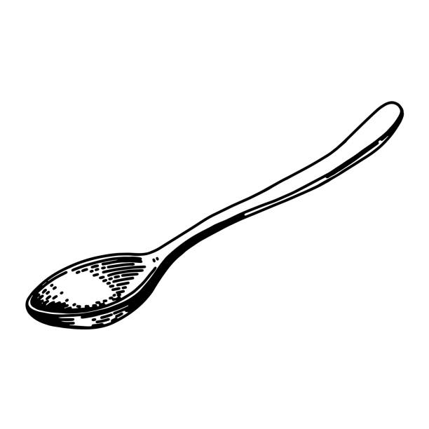 illustrazioni stock, clip art, cartoni animati e icone di tendenza di cucchiaio di metallo da cucina o disegno di schizzo vettoriale cucchiaio. per il servizio di ristorazione, argenteria, posate, utensili, design di ristoranti e caffetterie - cucchiaino