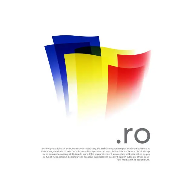 Vector illustration of Romania flag. Vector stylized design national poster on a white background. Romanian flag painted with abstract brush strokes with ro domain, place for text. State patriotic banner of romania, cover