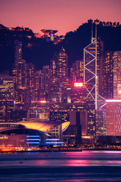 istock Hong Kong neon sunset iconic harbour skyscrapers 1330024927