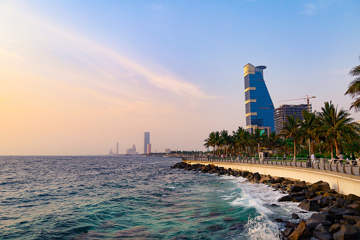 Jeddah, Saudi Arabia April 30 2021 - Red Sea corniche View - Jeddah beach