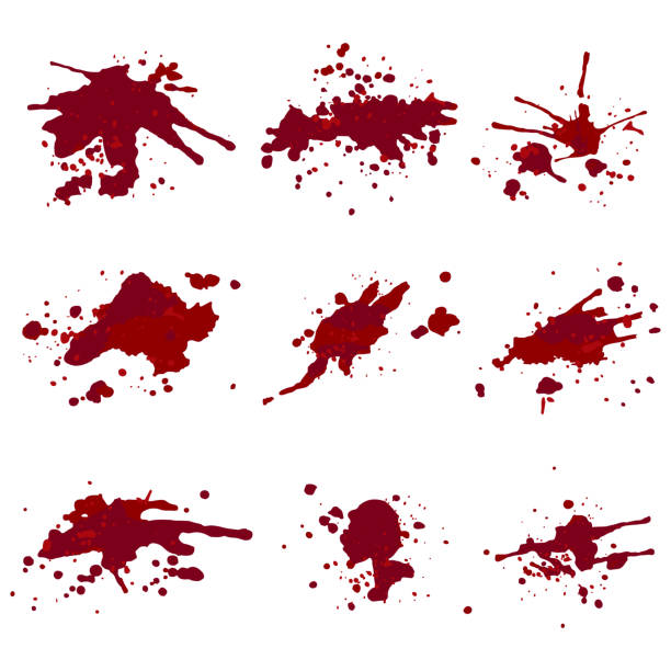 вектор кровавых всплесков установлен изолирован на прозрачном фоне. - spray blood splattered paint stock illustrations