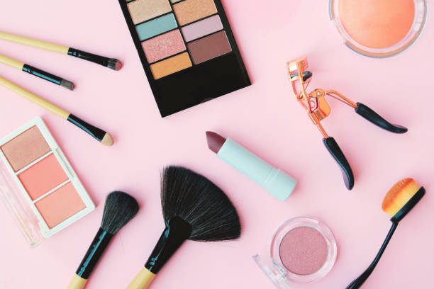 istock Make up products. Professional cosmetics at color background. Flat lay image. 1330033052