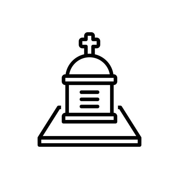 Cemetery churchyard Icon for cemetery, churchyard, necropolis, graveyard, burial place, mortuary, death funeral home logo stock illustrations