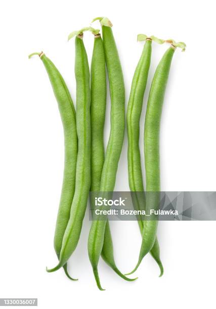 Green Beans Isolated Over White Background Stock Photo - Download Image Now - Green Bean, White Background, Bean