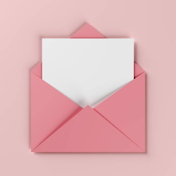 istock Pink envelope with blank white postcard on pastel background. 1330036232