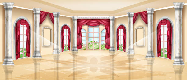 istock Luxury palace interior, vector royal ballroom background, classic wedding banquet hall, marble column. 1330036533