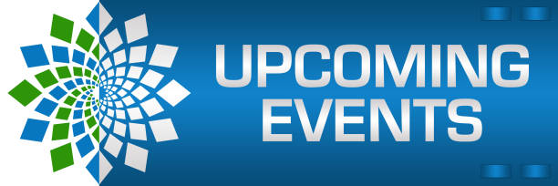 Upcoming Events Blue Green Circular Left Text Upcoming events text written over green blue background. upcoming events stock illustrations