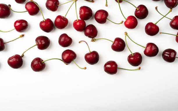 istock Cherry background Cherries flat lay design 1330037386