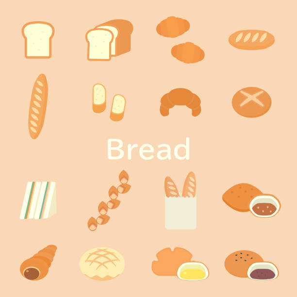 ilustrações de stock, clip art, desenhos animados e ícones de simple and cute bread illustration set, flat design - pão ilustrações