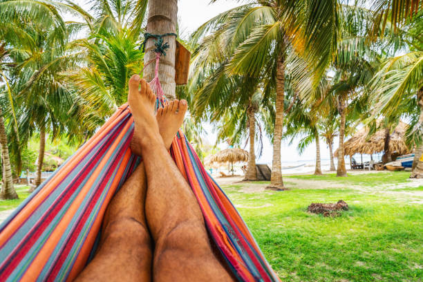 istock Young man relaxing in the hammock 1330040268