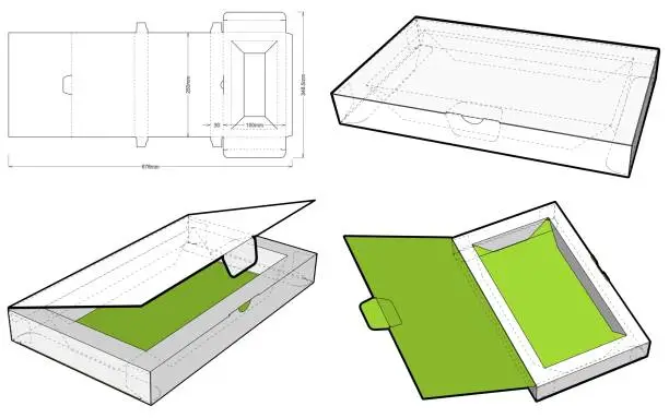 Vector illustration of Box With Frame and Die-cut Pattern. EPS file is fully scalable. Prepared for real cardboard production.