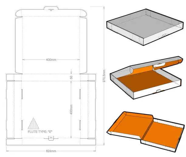 Vector illustration of Cardboard box for sending mail. Highly recommended for technological and electronic products. Ease of assembly, no need for glue (Internal measurement 40x40x5 cm) and Die-cut Pattern