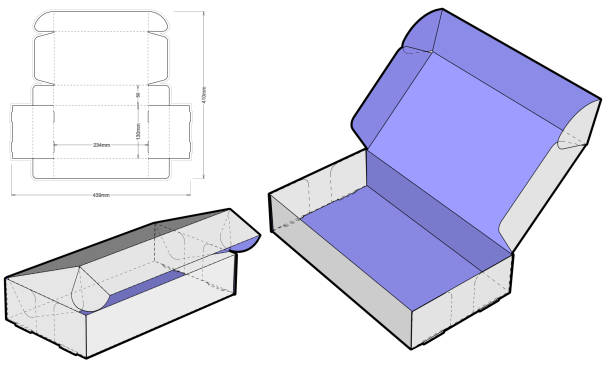 Thin cardboard box for sending mail. Highly recommended for technological and electronic products. Ease of assembly, no need for glue (Internal measurement 23x13x5 cm) and Die-cut Pattern Thin cardboard box for sending mail. Highly recommended for technological and electronic products. Ease of assembly, no need for glue (Internal measurement 23x13x5 cm) and Die-cut Pattern stackable stock illustrations