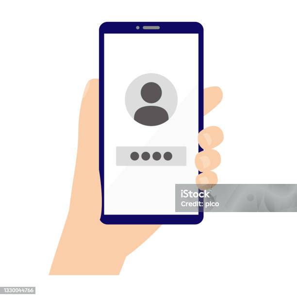 Human Using Mobile App Sign In Hand Holding A Smartphone On A Users Login Screen Stock Illustration ...
