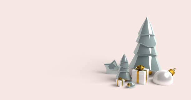 istock Christmas 3D rendering, Composition from metallic pine, spruce trees. Xmas background, realistic objects design. 1330046772