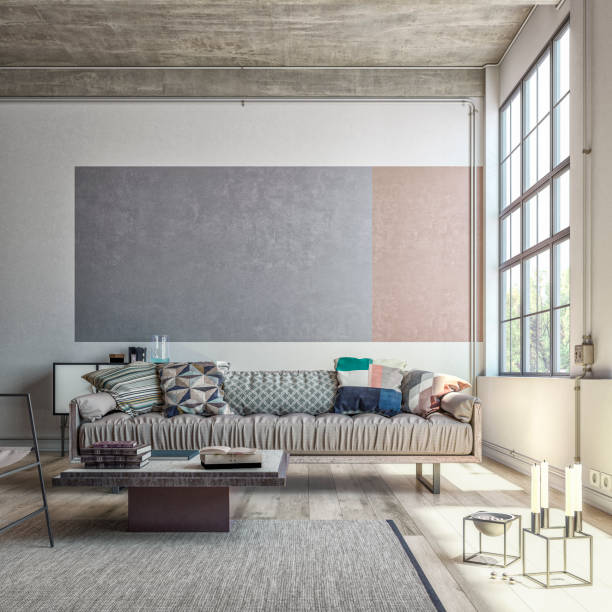 istock Empty industrial loft interior  - living room with large windows 1330047689