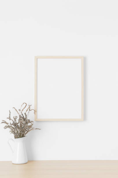 istock Wooden frame mockup on the wall with a lavender. 1330047970