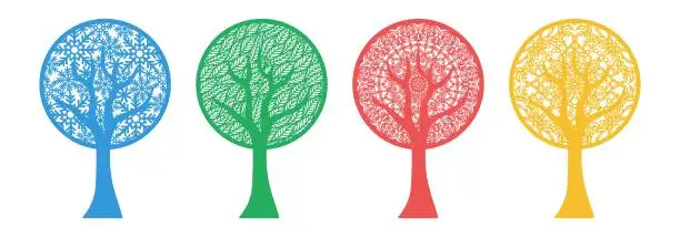 Vector illustration of Set of four abstract stylized trees.