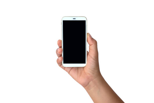 istock The hand is holding the white screen, the mobile phone is isolated on a white background with the clipping path. 1330056607