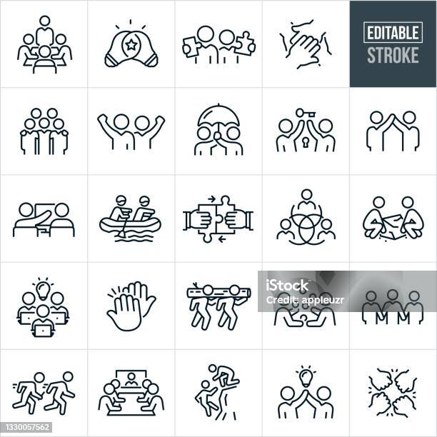 Teamwork Thin Line Icons Editable Stroke Stock Illustration - Download Image Now - Icon, Teamwork, Community