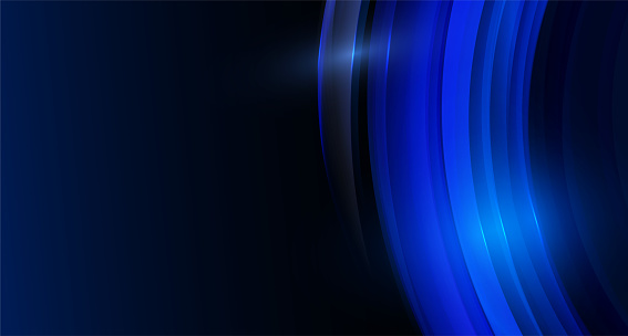 Vector illustration of blue abstract background with blurred magic neon light curved lines
