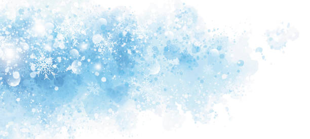 illustrazioni stock, clip art, cartoni animati e icone di tendenza di design di sfondo invernale e natalizio del fiocco di neve sull'acquerello blu con spazio di copia - watercolour paints watercolor painting backgrounds blue