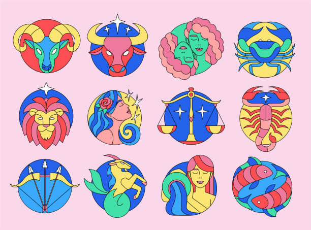 set of traditional western zodiac signs - 占星學 插圖 幅插畫檔、美工圖案、卡通及圖標
