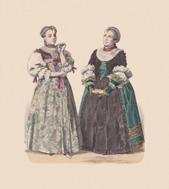 istock 18th century, German bourgeois costumes, hand-colored wood engraving, published c.1880 1330064047