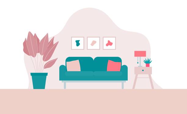 stockillustraties, clipart, cartoons en iconen met modern interior design flat vector illustration of a living room - appartement fotos