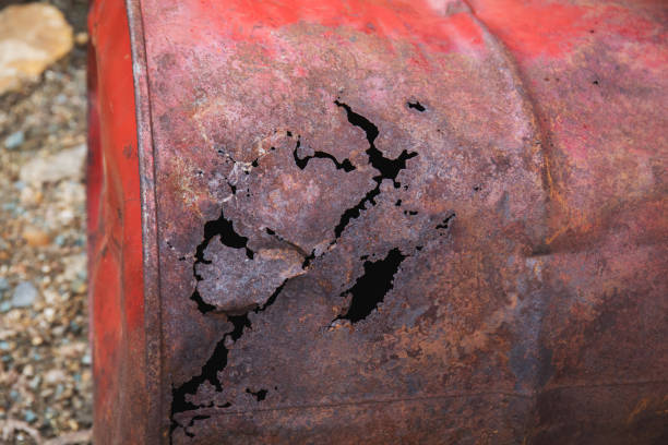 istock Rusty metal texture. Old barrel with corrosion. 1330067661