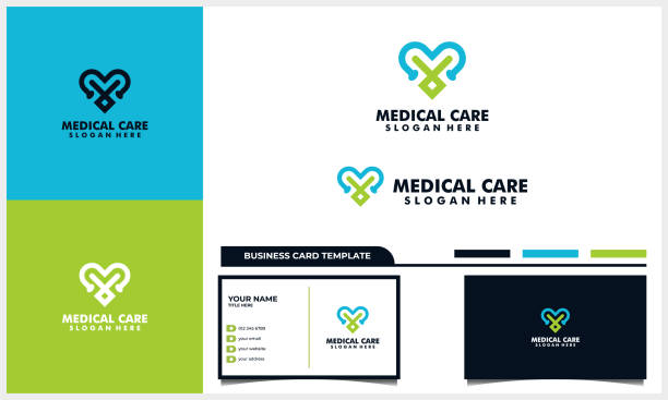 love and stethoscope medical care icon design concept and business card template love and stethoscope medical care icon design concept and business card template dr logo stock illustrations