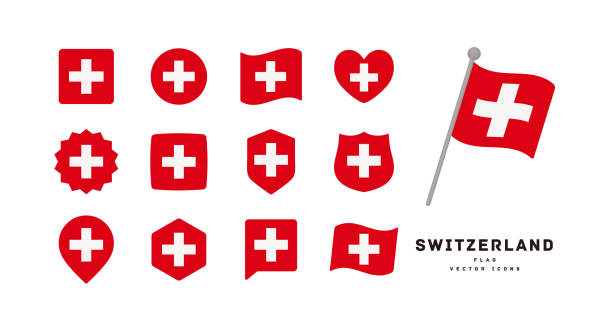 ilustrações de stock, clip art, desenhos animados e ícones de swiss flag icon set vector illustration - map switzerland swiss culture zurich