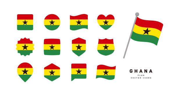 가나 플래그 아이콘 세트 벡터 일러스트레이션 - portugal ghana stock illustrations