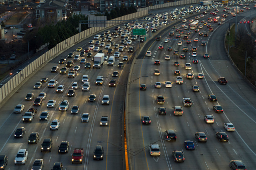 Traffic on Freeway Through Downtown Atlanta, Georgia in Atlanta, Georgia, United States