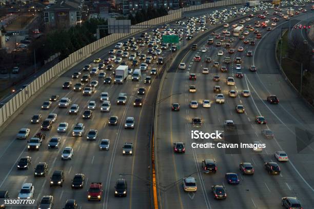 Traffic On Freeway Through Downtown Atlanta Georgia Stock Photo - Download Image Now