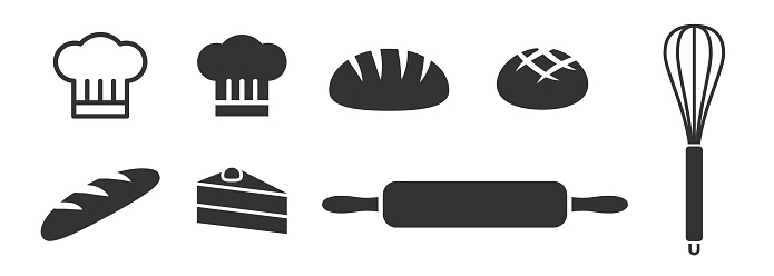 Bread bun loaf pastry shop and other different bakery vector icons