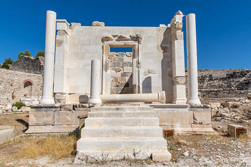 Ancient greek temple ruin in Rhodiapolis ancient city, Kumluca, Antalya, Turkey.